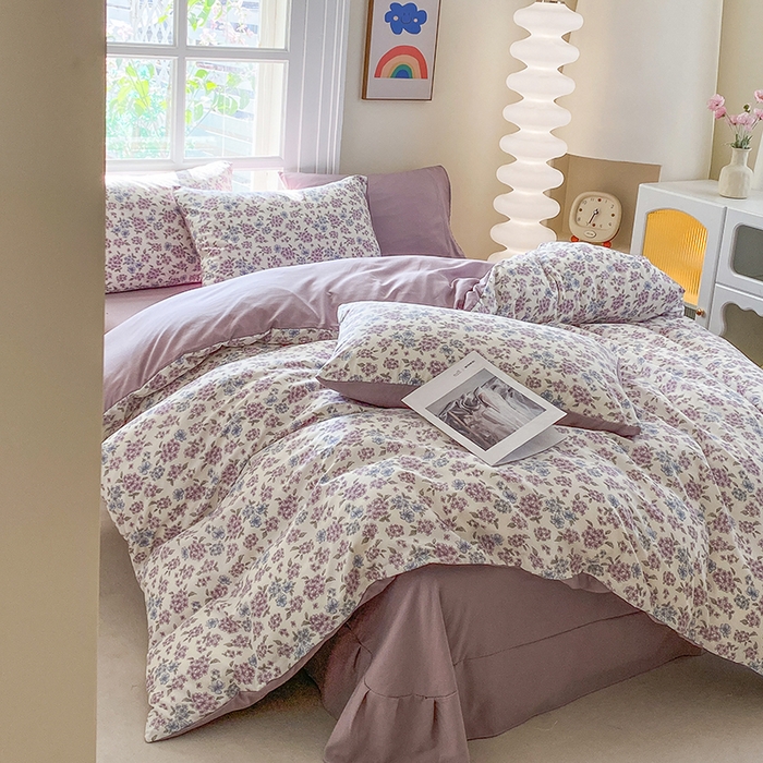 91家纺网 家纺一手货源 找家纺 富缦庭2025新款A类针织双层纱四件套淡烟弄晓