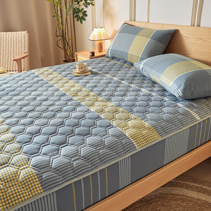 91家纺网 家纺一手货源 找家纺 雪云美2025新款A类全棉色织水洗棉夹棉床笠大豆床罩床垫保护套可定制 拿铁 灰