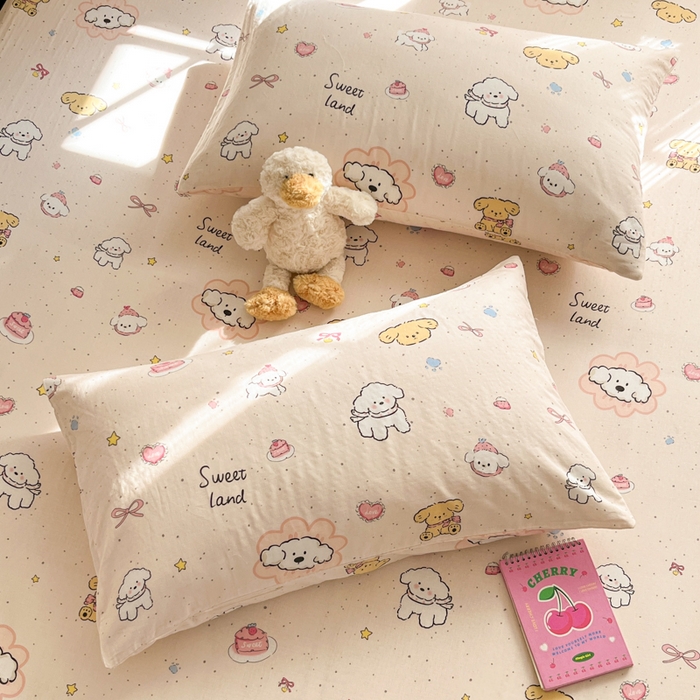 91家纺网 家纺一手货源 找家纺 博雅 2025新款全棉A类双层纱床笠 快乐修狗