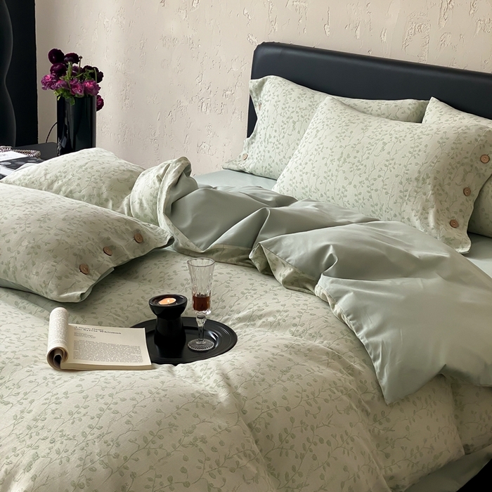 91家纺网 家纺一手货源 找家纺 旷野 2025新款全棉色织提花四件套 山野-绿