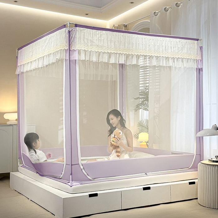 91家纺网 家纺一手货源 找家纺 青竹苑2025新款花边款床笠底防摔坐床蚊帐-铃兰花开 铃兰花开-暗夜紫