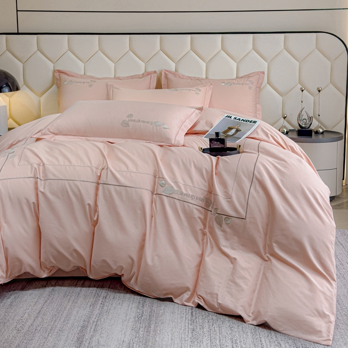 91家纺网 家纺一手货源 找家纺 U品汇  2025新款纯棉全棉长绒棉刺绣绣花高端礼盒四件套-叶夕 花晨叶夕-藕荷色