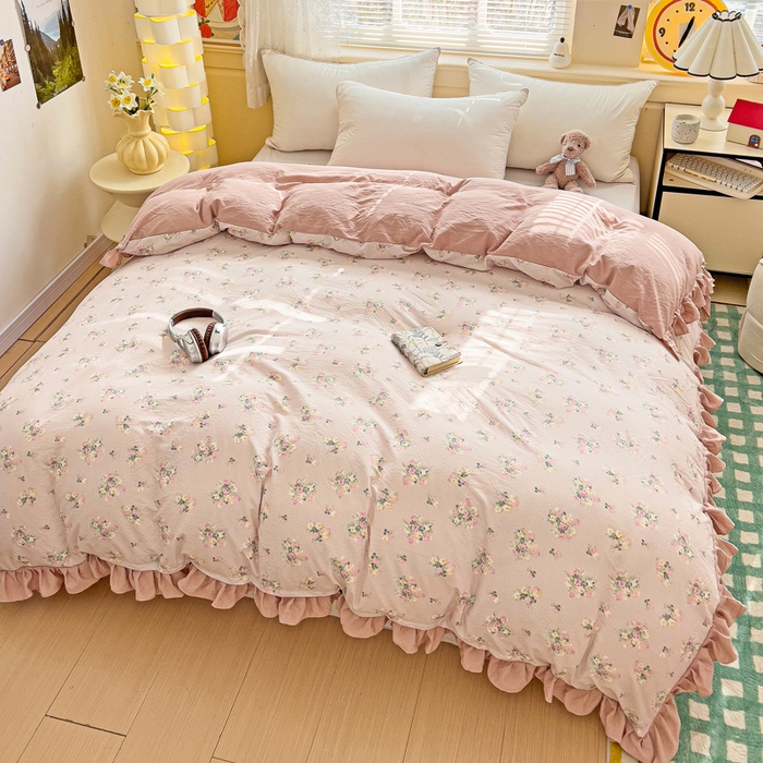 91家纺网 家纺一手货源 找家纺 纽缦家纺 2025新款云感提花双层纱韩版被套 暗恋