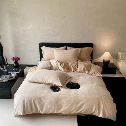 旷野 2025新款全棉色织提花四件套 听潮-奶咖