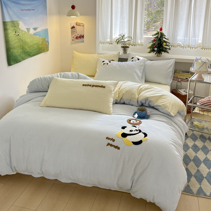 91家纺网 家纺一手货源 找家纺 桃心家居 2025新款A类亲肤舒适软糯云柔水洗棉印加绣卡通毛巾绣水洗棉系列 云柔水洗棉-印加绣萌萌熊猫