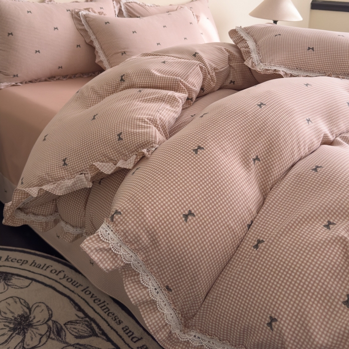 91家纺网 家纺一手货源 找家纺 可思家纺2025新款可思-韩版双层纱四件套 情书