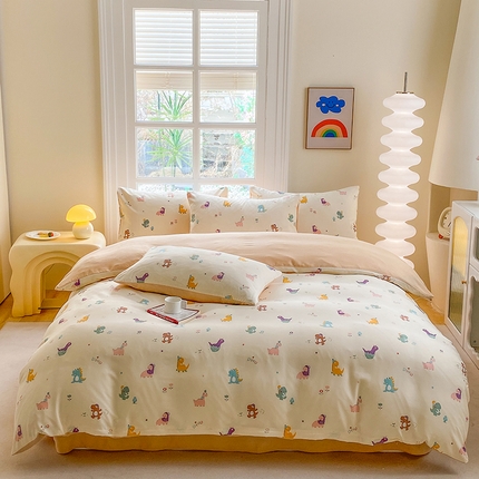 91家纺网 家纺一手货源 找家纺 富缦庭2025新款A类针织双层纱四件套趣味恐龙