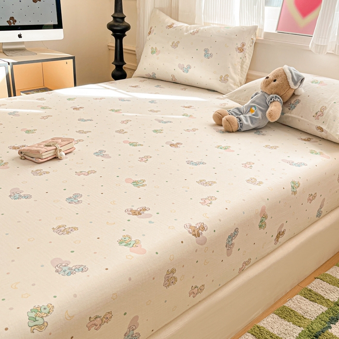 91家纺网 家纺一手货源 找家纺 博雅 2025新款全棉A类双层纱床笠 小马宝莉