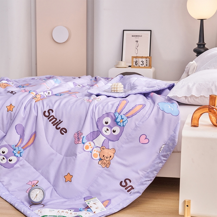 91家纺网 家纺一手货源 找家纺 羽梦家纺2025新款新疆棉花全棉夏凉被 可爱兔 紫