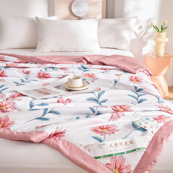 91家纺网 家纺一手货源 找家纺 羽梦家纺2025新款新疆棉花全棉夏凉被 梦田粉