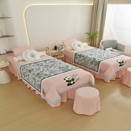 不打烊家纺 2025新款贡缎绣花熊猫系列美容床罩 玉色