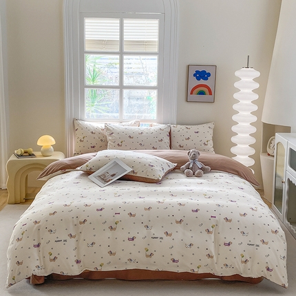 91家纺网 家纺一手货源 找家纺 富缦庭2025新款A类针织双层纱四件套花丛狗