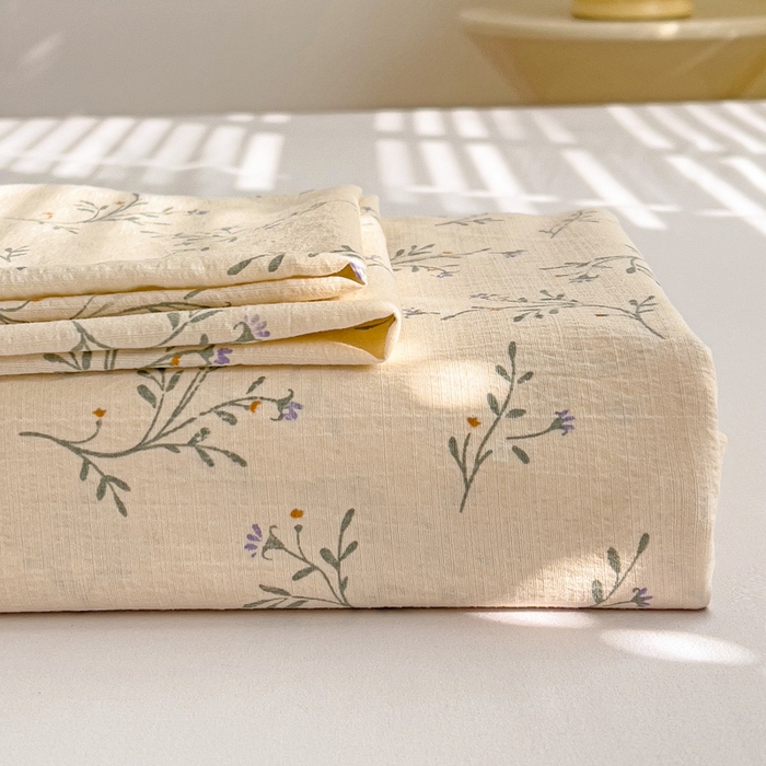 91家纺网 家纺一手货源 找家纺 纽缦家纺 2025新款云感提花双层纱床单 森田野园