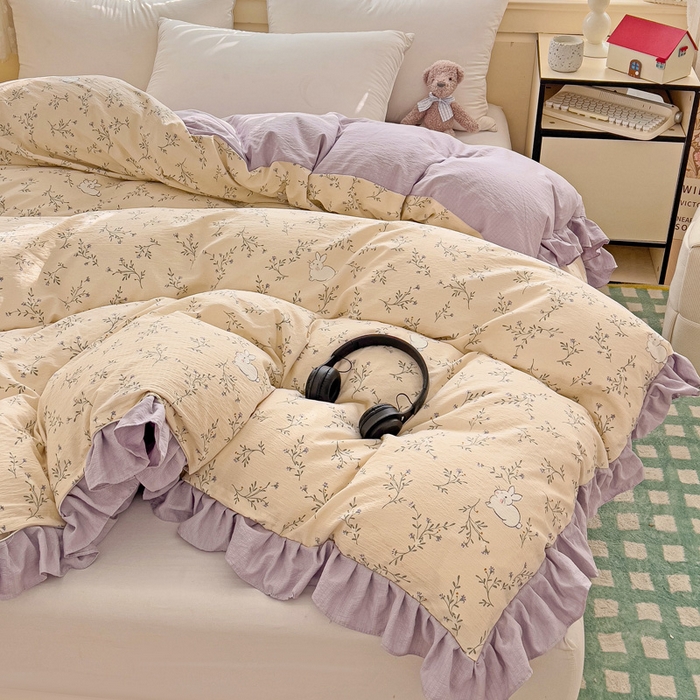 91家纺网 家纺一手货源 找家纺 纽缦家纺 2025新款云感提花双层纱韩版被套 森田野园