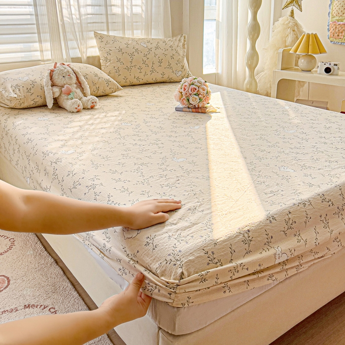 91家纺网 家纺一手货源 找家纺 纽缦家纺 2025新款云感提花双层纱床笠 森田野园