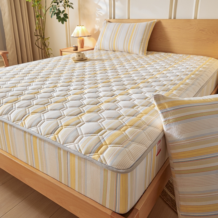 91家纺网 家纺一手货源 找家纺 雪云美2025新款A类全棉色织水洗棉夹棉床笠大豆床罩床垫保护套可定制 沐妍 黄