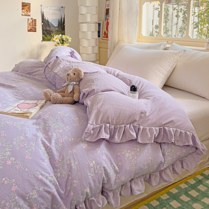 91家纺网 家纺一手货源 找家纺 纽缦家纺 2025新款云感提花双层纱韩版被套 恋如青柠香