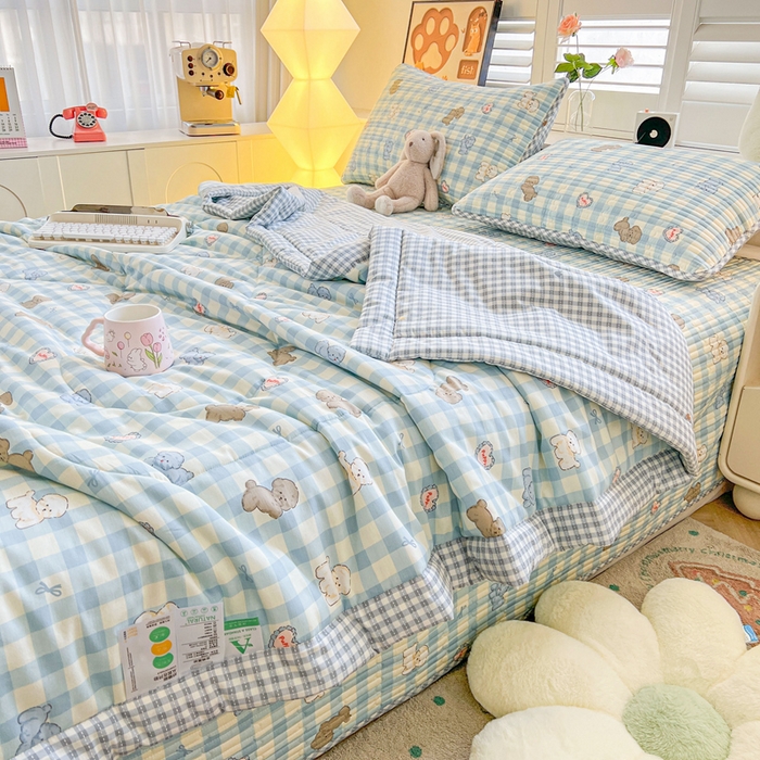 91家纺网 家纺一手货源 找家纺 雅萱家纺  2025新款全棉夏被套件 快乐狗