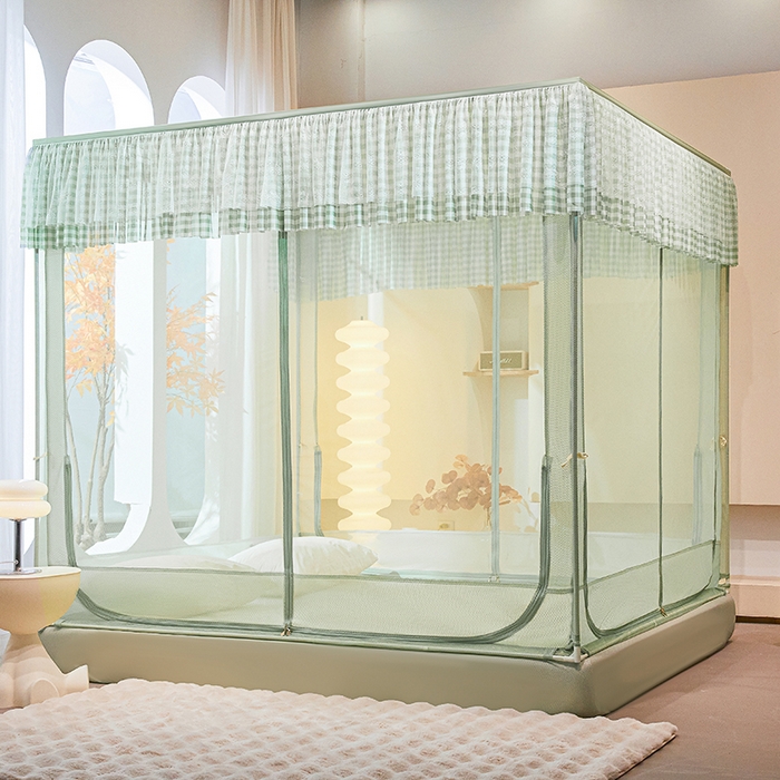 91家纺网 家纺一手货源 找家纺 青竹苑2025新款花边款床笠底防摔坐床蚊帐-格格巫 格格巫-瓦松绿