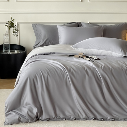 Mr.pig猪先生水洗棉 2025新款A类柔软纯色天丝棉单被套 芋泥紫+朦胧灰