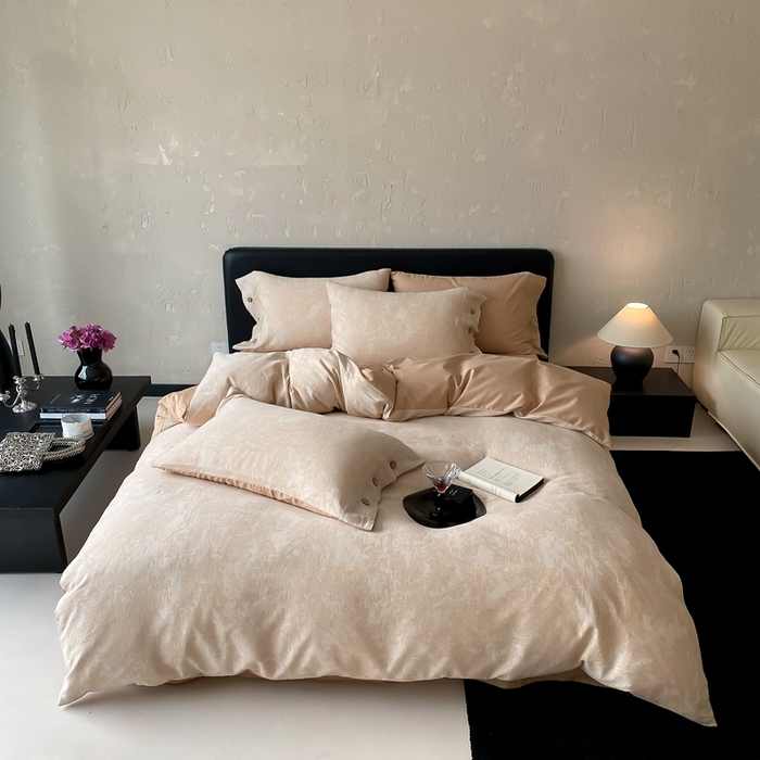 91家纺网 家纺一手货源 找家纺 旷野 2025新款全棉色织提花四件套 雾凇-奶咖