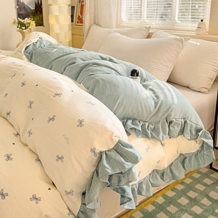 91家纺网 家纺一手货源 找家纺 （总）纽缦家纺 2025新款云感提花双层纱韩版被套