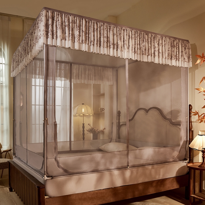 91家纺网 家纺一手货源 找家纺 青竹苑2025新款花边款床笠底防摔坐床蚊帐-伊甸园 伊甸园-棕咖