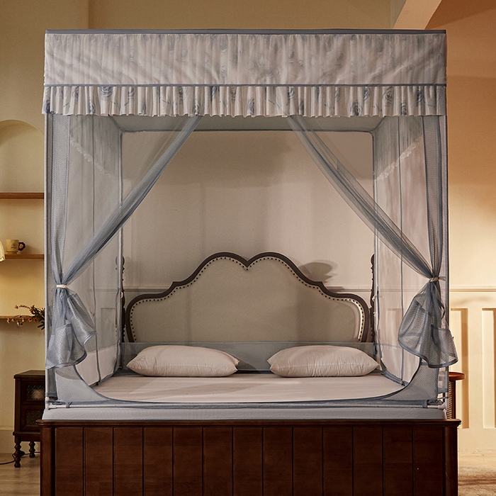 91家纺网 家纺一手货源 找家纺 青竹苑2025新款花边款床笠底防摔坐床蚊帐-雅致 雅致-蓝灰