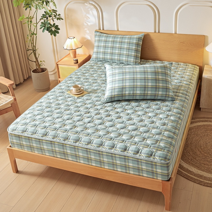 91家纺网 家纺一手货源 找家纺 雪云美2025新款A类全棉色织水洗棉夹棉床笠大豆床罩床垫保护套可定制 莫尼 绿