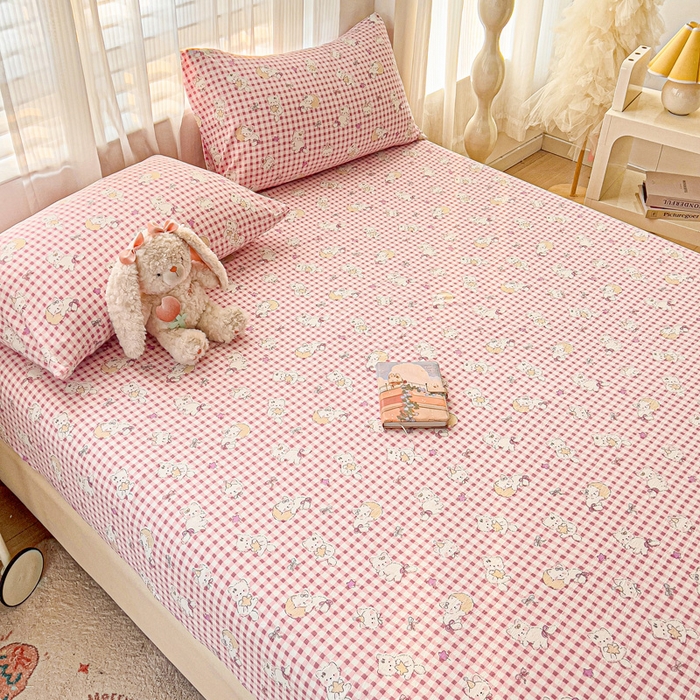 91家纺网 家纺一手货源 找家纺 纽缦家纺 2025新款云感提花双层纱床笠 猫猫晚宴