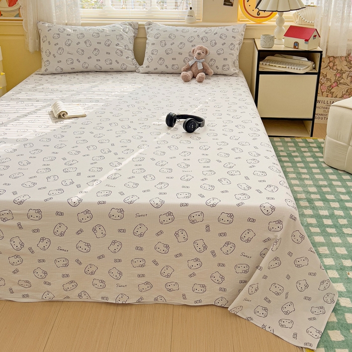 91家纺网 家纺一手货源 找家纺 纽缦家纺 2025新款云感提花双层纱床单 猫咪恋人