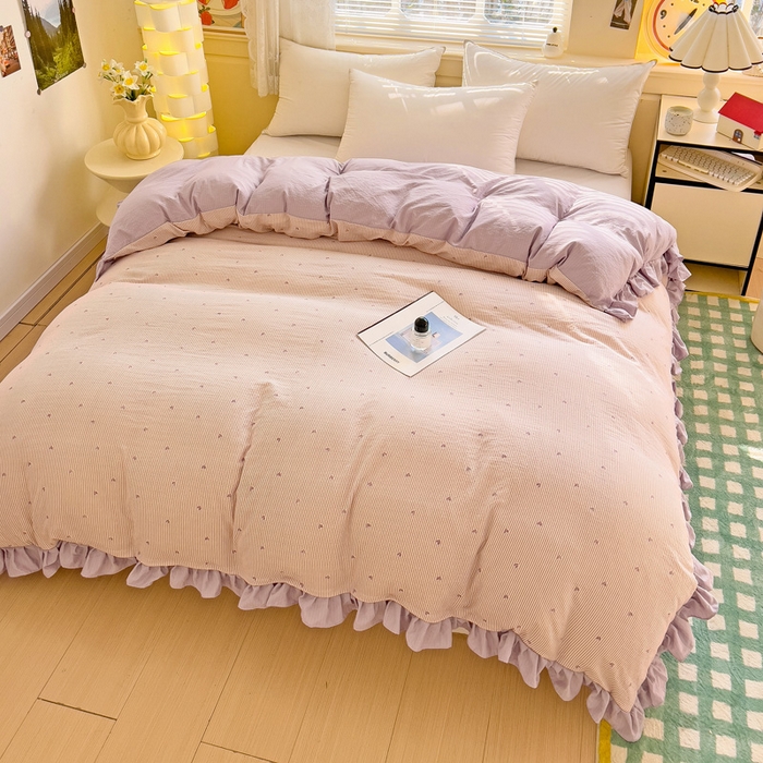 91家纺网 家纺一手货源 找家纺 纽缦家纺 2025新款云感提花双层纱韩版被套 倾心紫