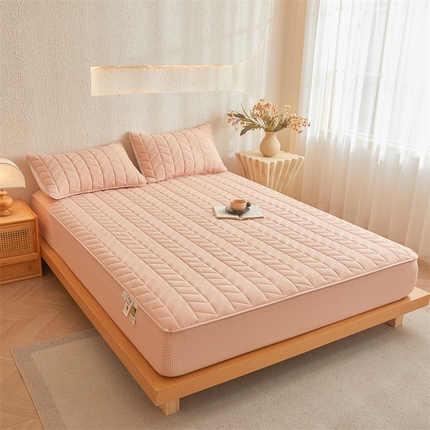 91家纺网 家纺一手货源 找家纺 （总）优眠坊 2025新品日式无印风全棉色织水洗棉夹棉加厚抗菌纤维绗缝床笠