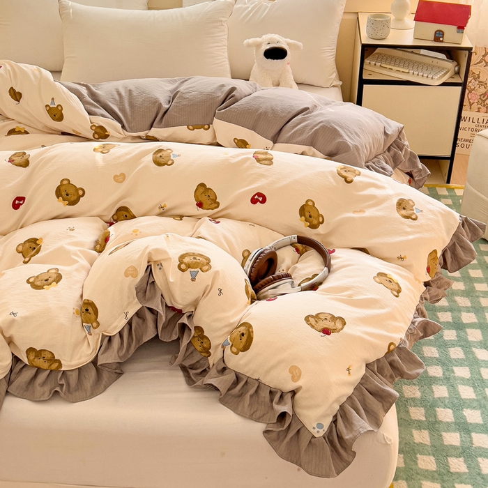 91家纺网 家纺一手货源 找家纺 纽缦家纺 2025新款云感提花双层纱韩版被套 奇妙小熊米