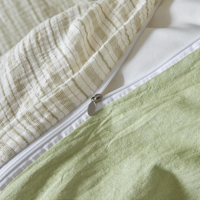 91家纺网 家纺一手货源 找家纺 AB家纺 2025新款三层款皱皱纱条纹四件套 小半-浅绿