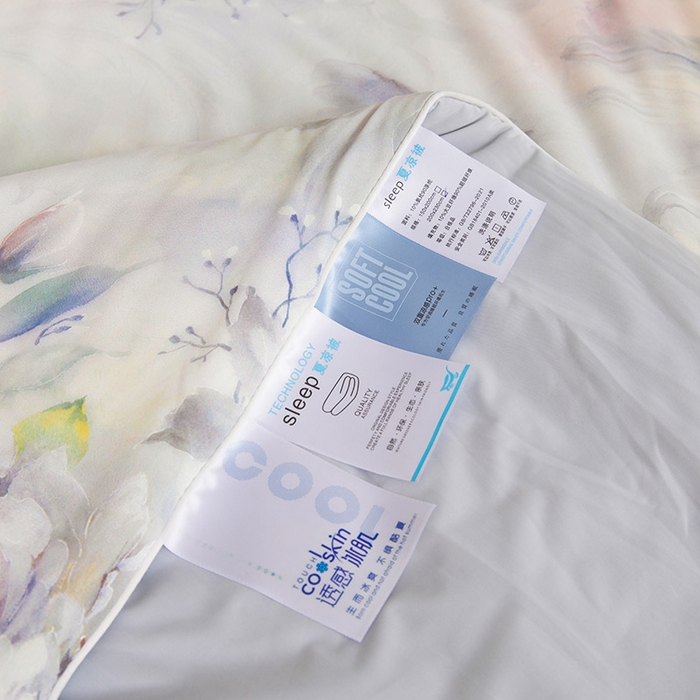91家纺网 家纺一手货源 找家纺 睡棉坊2025新款数码印花高克重凉感丝夏凉被呱呱被10%大豆纤维填充带质检报告 国色东方
