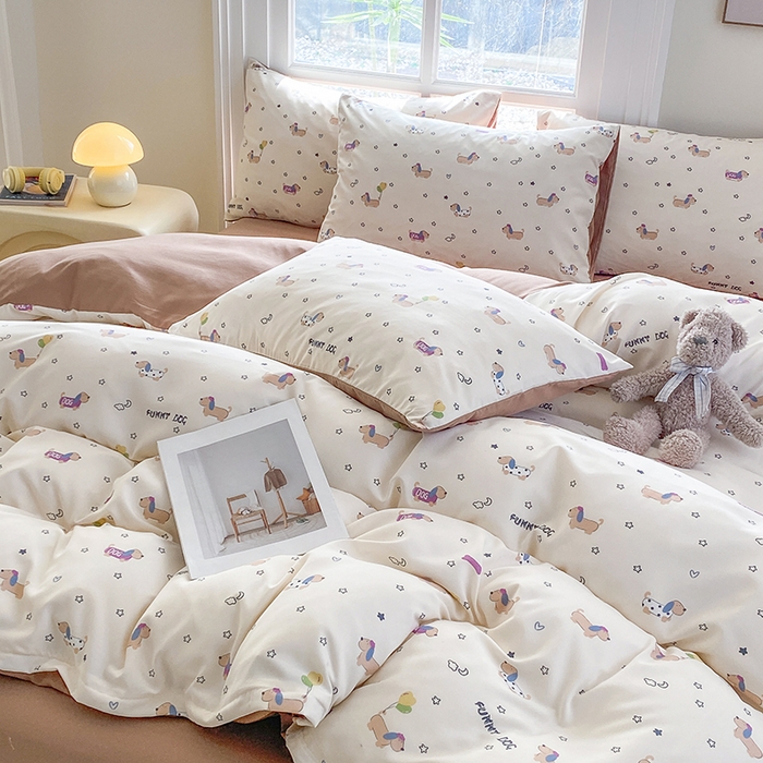 91家纺网 家纺一手货源 找家纺 富缦庭2025新款A类针织双层纱四件套花丛狗