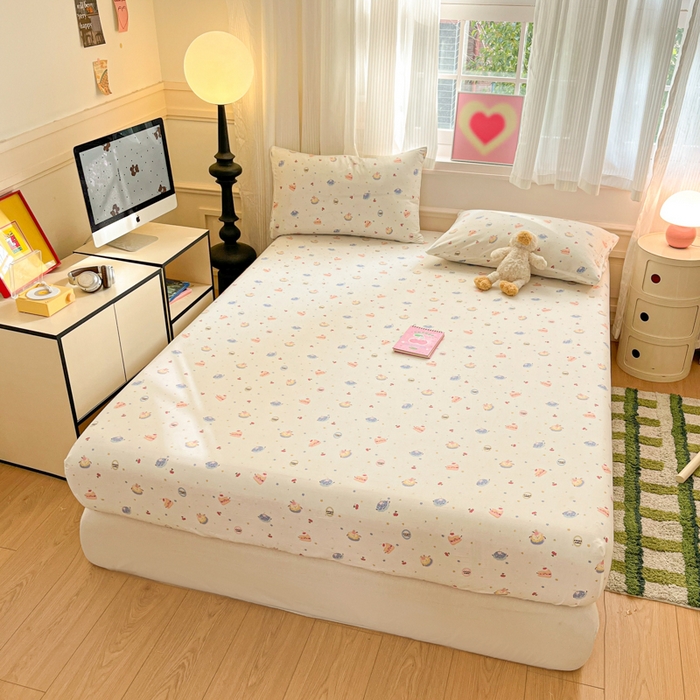 91家纺网 家纺一手货源 找家纺 博雅 2025新款全棉A类双层纱床笠 奶油蛋糕