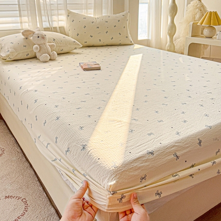 纽缦家纺 2025新款云感提花双层纱床笠 相思蓝