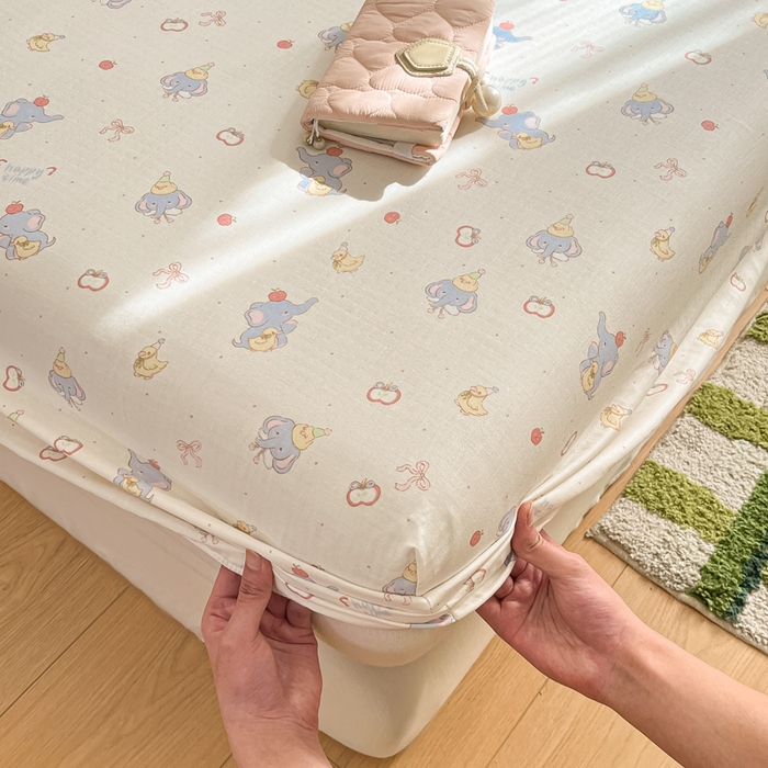 91家纺网 家纺一手货源 找家纺 博雅 2025新款全棉A类双层纱床笠 小象鸭