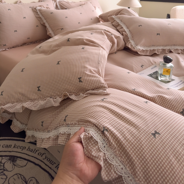 91家纺网 家纺一手货源 找家纺 可思家纺2025新款可思-韩版双层纱四件套 情书