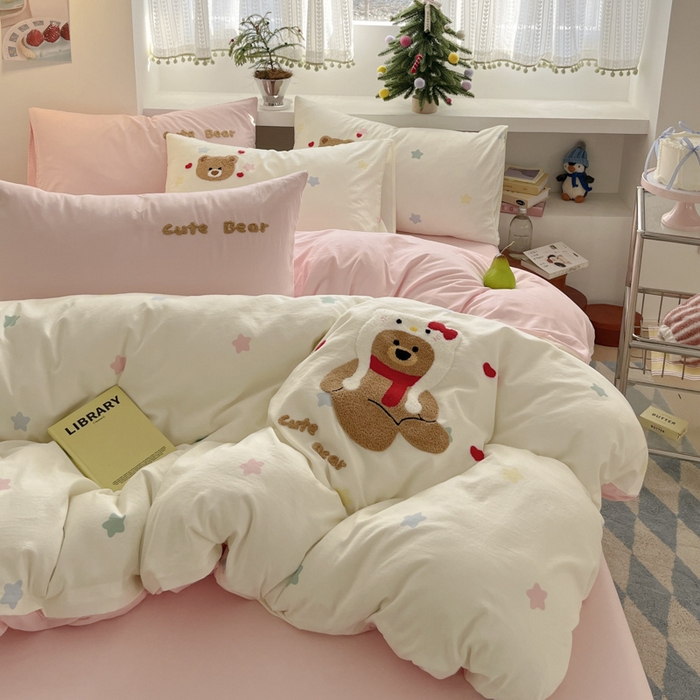 91家纺网 家纺一手货源 找家纺 桃心家居 2025新款A类亲肤舒适软糯云柔水洗棉印加绣卡通毛巾绣水洗棉系列 云柔水洗棉-印加绣猫咪熊