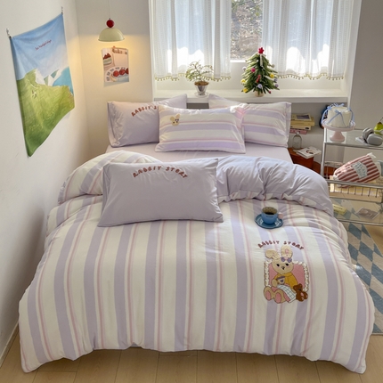 桃心家居 2025新款A类亲肤舒适软糯云柔水洗棉印加绣卡通毛巾绣水洗棉系列 云柔水洗棉-印加绣紫条兔