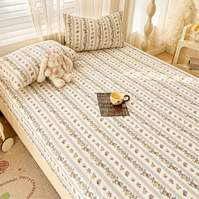 91家纺网 家纺一手货源 找家纺 纽缦家纺 2025新款云感提花双层纱床笠 玫瑰哒