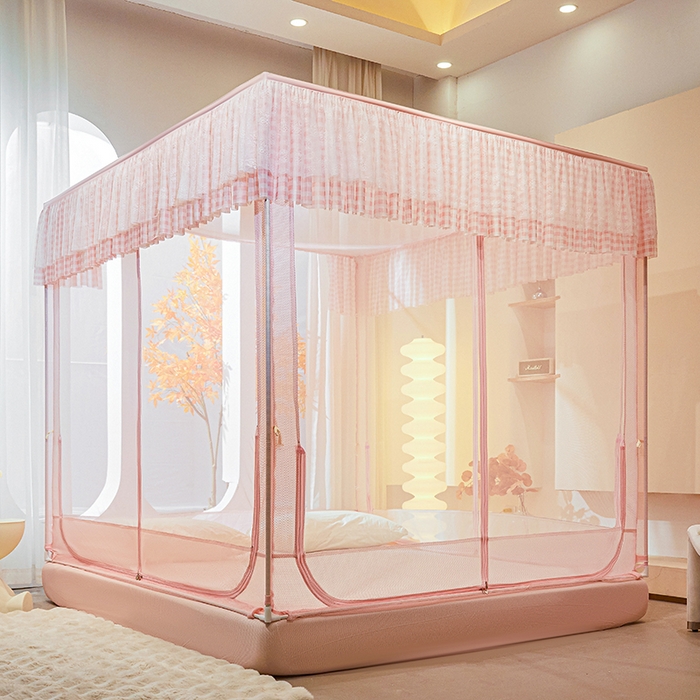 91家纺网 家纺一手货源 找家纺 青竹苑2025新款花边款床笠底防摔坐床蚊帐-格格巫 格格巫-樱花粉