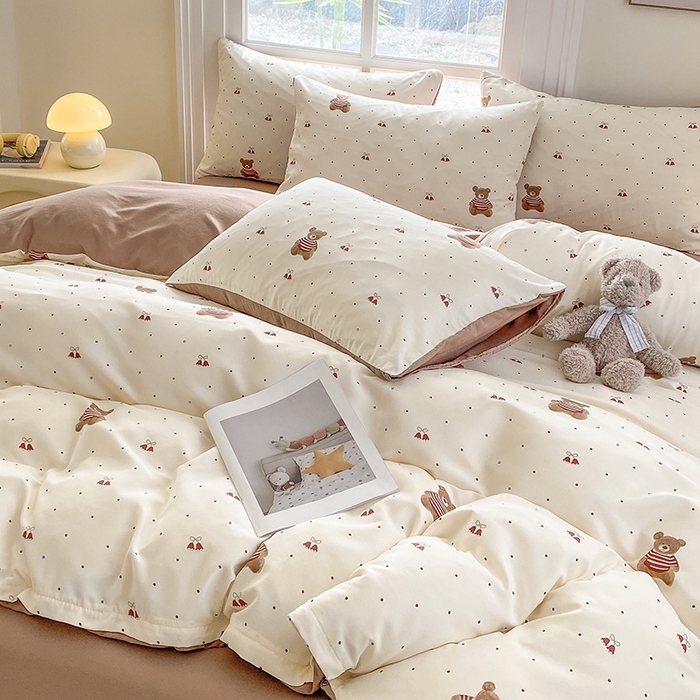 91家纺网 家纺一手货源 找家纺 富缦庭2025新款A类针织双层纱四件套叮当熊