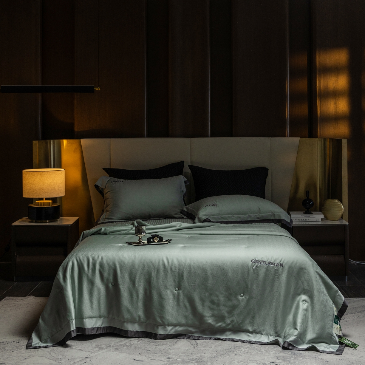 91家纺网 家纺一手货源 找家纺 时亿家居  2025新款80天丝提花床盖款夏被四件套 -晓雅系列 晓雅绿