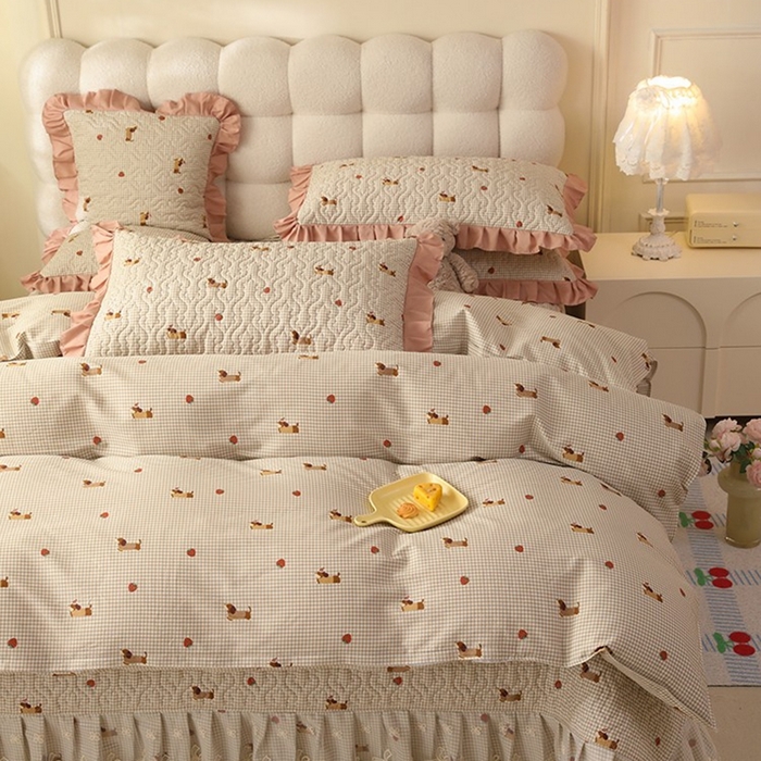 91家纺网 家纺一手货源 找家纺 美达家纺2025新款全棉蕾丝边单床盖四件套 快乐追梦