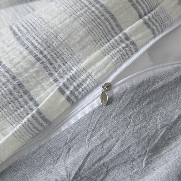 91家纺网 家纺一手货源 找家纺 AB家纺 2025新款三层款皱皱纱条纹四件套 半夏-兰