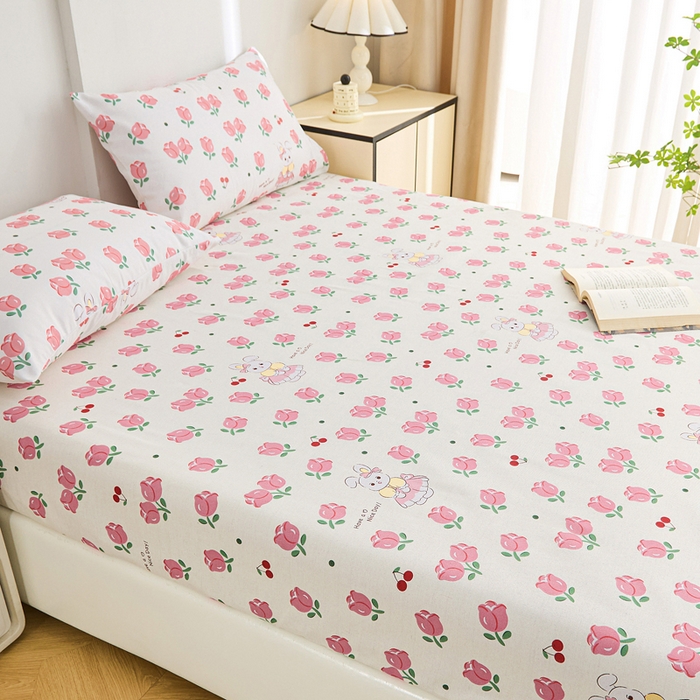 91家纺网 家纺一手货源 找家纺 首爱2025新款原棉老粗布床笠支持特殊规格定制 常年不断货 大批量供应  玫瑰小兔